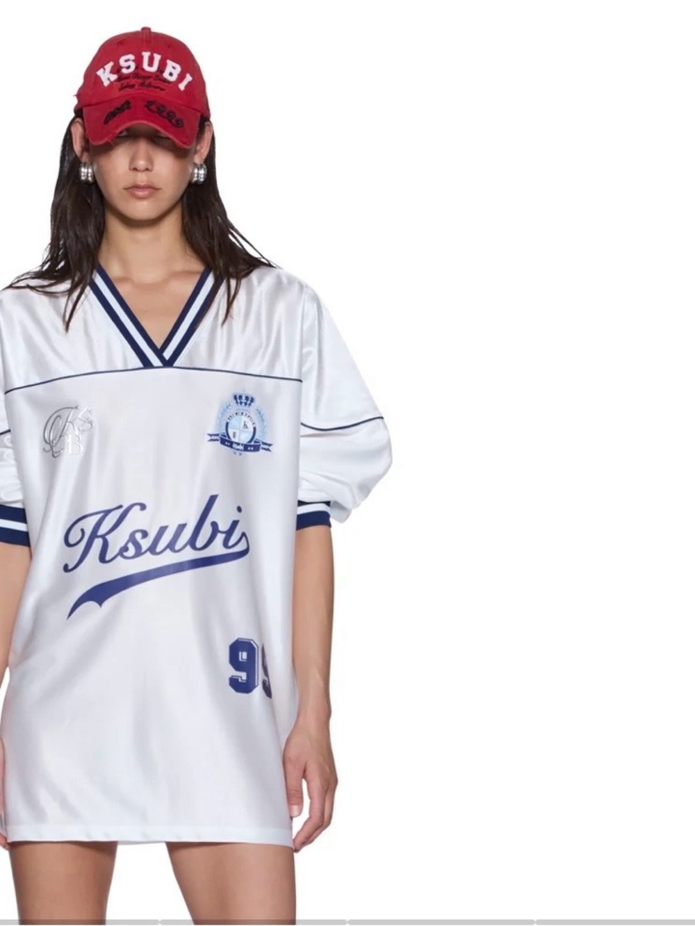 Ksubi White & Navy Logo V‑Neck Sleep Tee